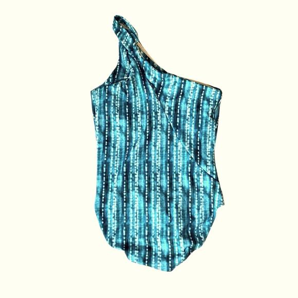 Garnet Hill Riveria Green Asymetrical One Piece Swimsuit NWOTS size 14 - Picture 3 of 6